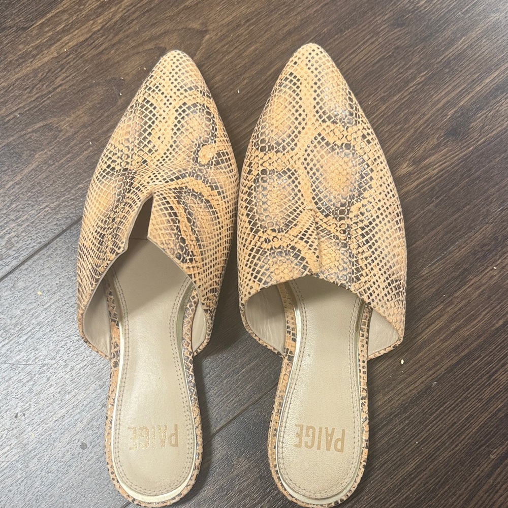 PAIGE Alia Snake-Embossed Leather Mules - Size 7